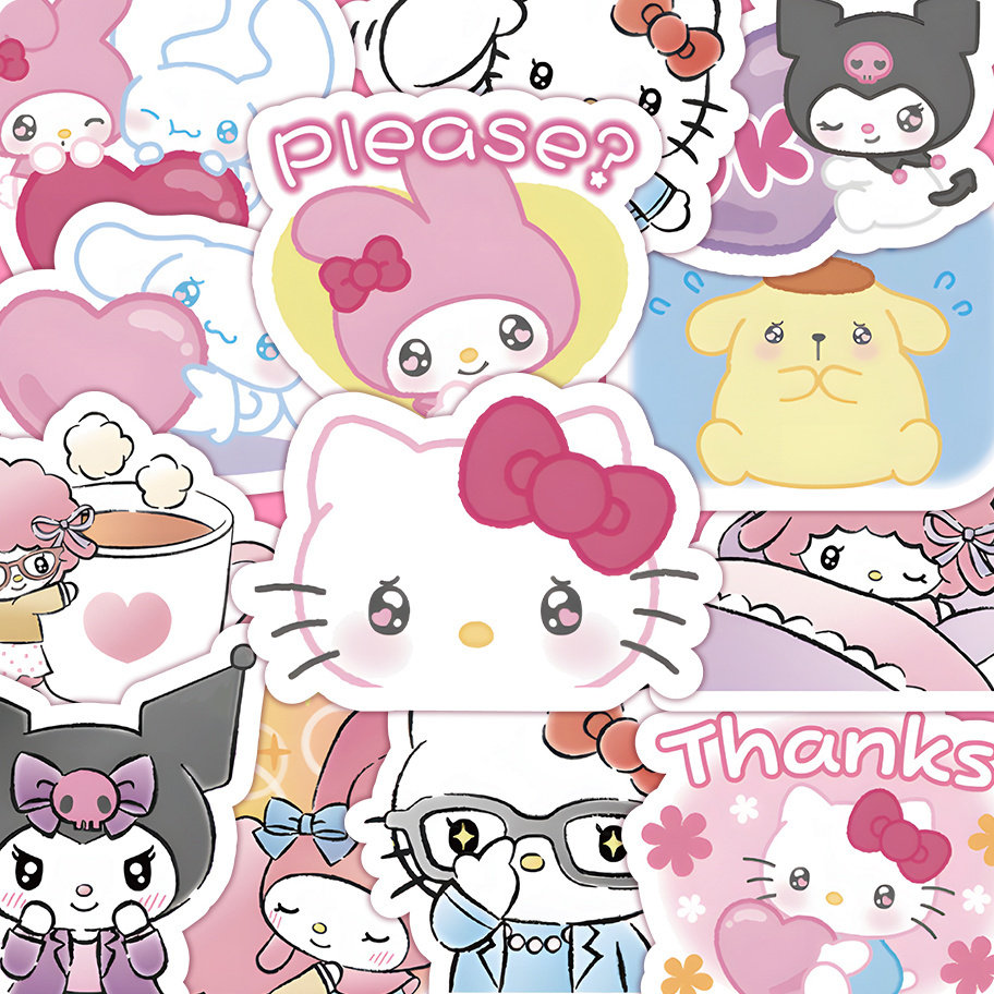 128张三丽鸥合集卡通贴纸库洛米凯蒂猫可爱手机壳手帐装饰diy贴画