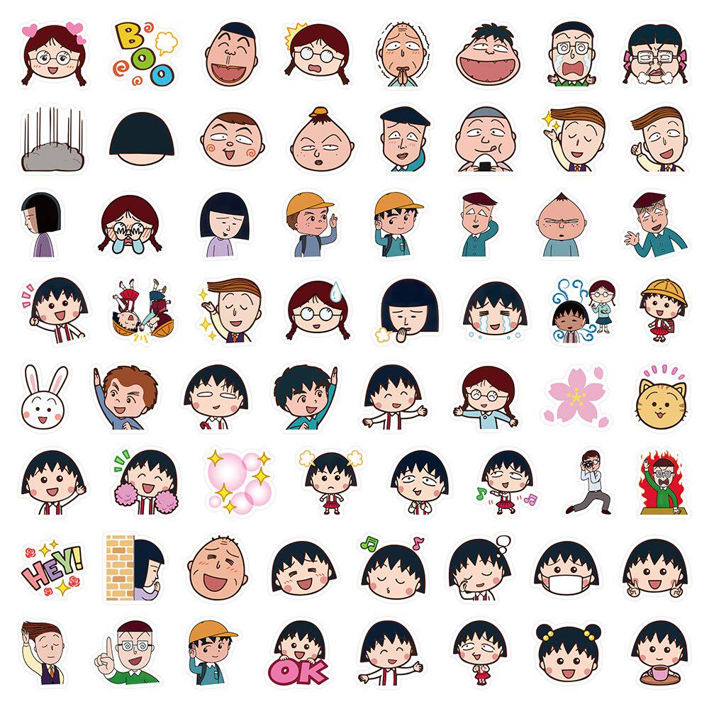 126张卡通动画片樱桃小丸子海绵宝宝贴纸可爱搞怪装饰贴画自粘贴