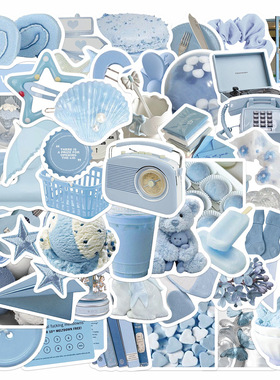 100张淡蓝色ins风小物件贴纸小清新高颜值精美素材贴diy手帐贴画