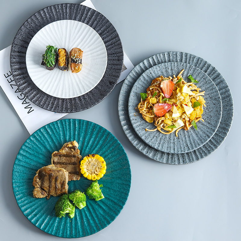 日式早餐牛排意面沙拉网红盘子