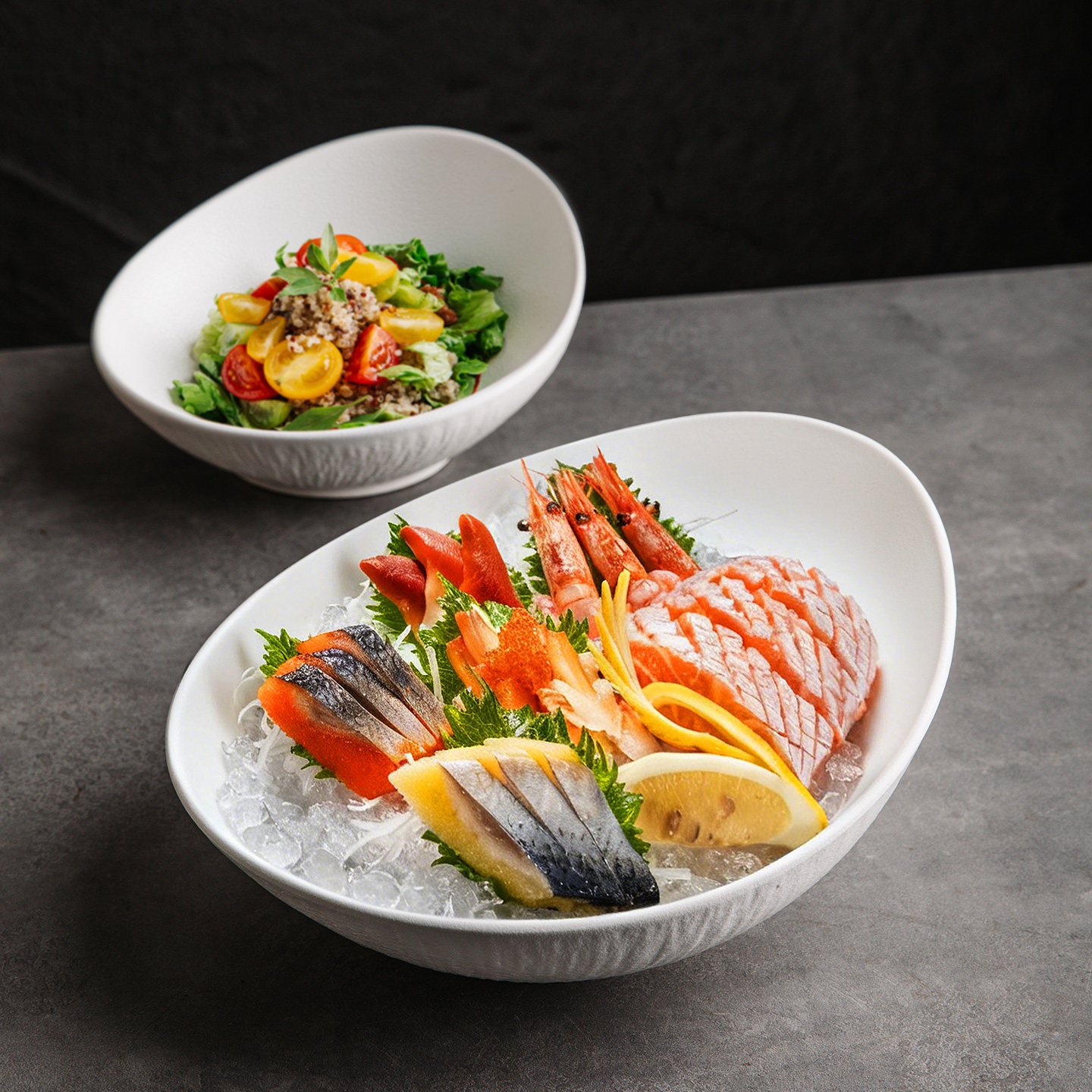 陶瓷斜口碗异形沙拉碗轻奢水果甜品碗海鲜刺身摆盘酒店餐厅高级感