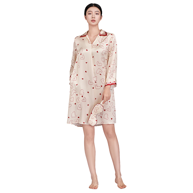 绣娘丝绸春夏季新款真丝桑蚕丝睡裙女士真丝睡衣礼盒装家居服睡袍