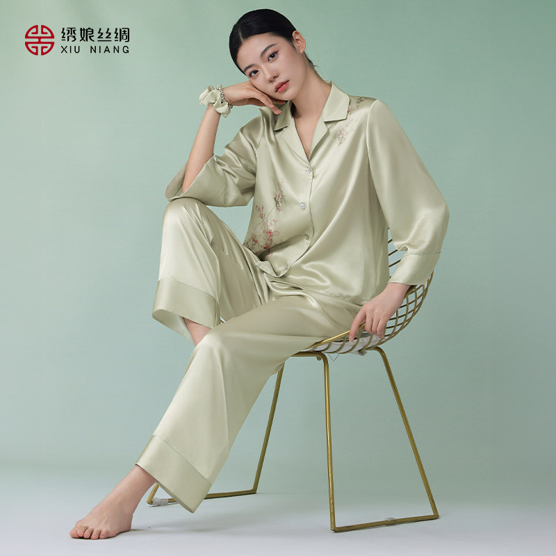 绣娘丝绸苏绣国风100%桑蚕丝睡衣