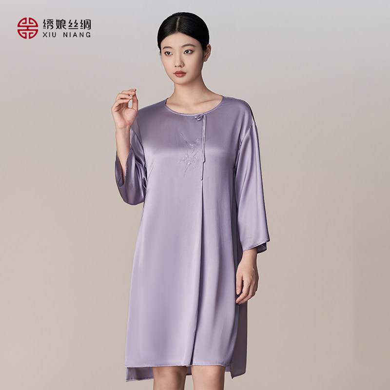 桑蚕丝苏绣真丝睡裙女