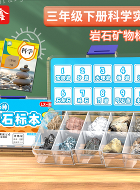 四年级矿物岩石标本盒小学科学四年级下册地理科普石头岩石化石活动式观察实验学生学具