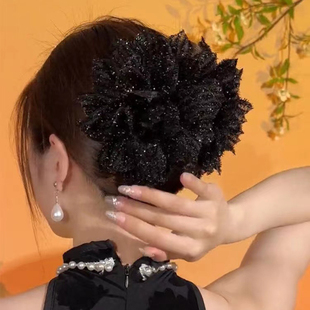 玫瑰花抓夹显发量多盘发马尾发抓大号鲨鱼夹后脑勺发卡高级感头饰