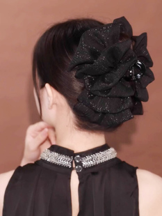 韩国花朵抓夹盘发后脑勺发抓大号鲨鱼夹布艺双面发卡显发量多头饰