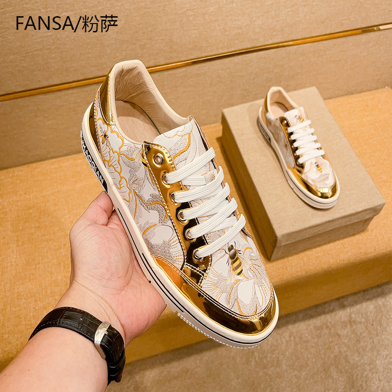 高端潮流大牌小蜜蜂真皮印花板鞋