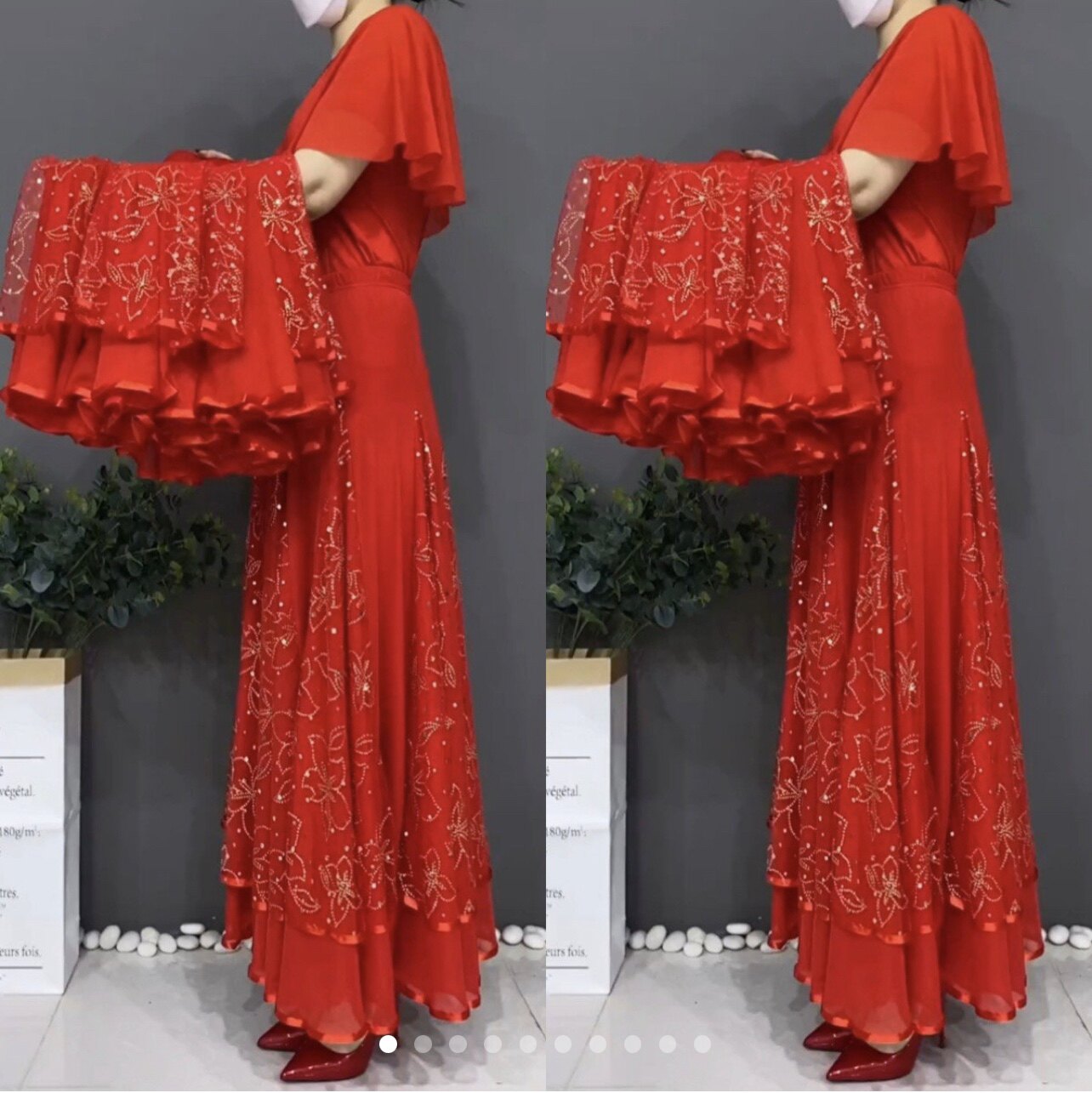 高腰民族跳舞裙红色新娘中国红大红大摆半身裙女松紧腰90厘米