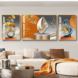 客厅装饰画沙发背景墙挂画壁画简约现代高档大气晶瓷画镶钻三联画