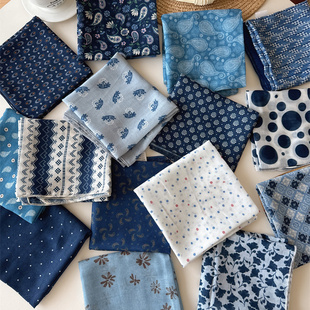 深蓝淡蓝高品小方巾女春秋百搭装 饰小围巾小领巾小丝巾包头绑包