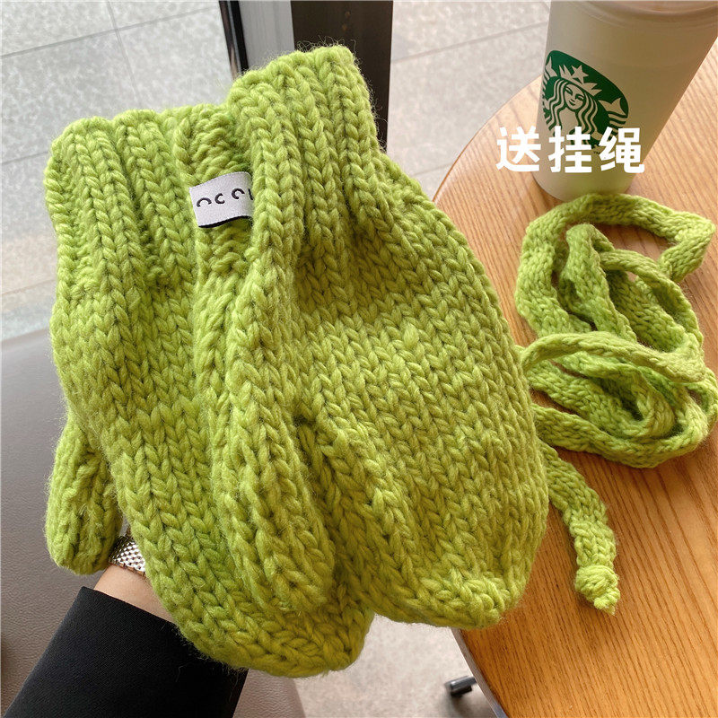 韩版氛围感软妹可爱绿色纯色手套冬季女户外骑行保暖情侣男防风