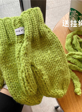 韩版氛围感软妹可爱绿色纯色手套