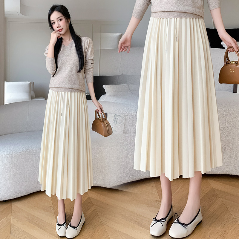 孕妇装春夏季百褶针织半身裙2026新款秋冬季外穿裙子中长款a字裙