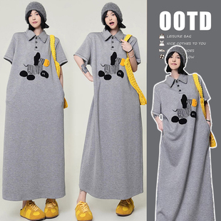 新款孕妇连衣裙夏装2026新款时尚简约宽松POLO领冰爽丝长裙夏天