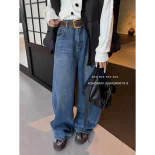 MV加绒加厚高腰阔腿牛仔裤女冬季2025款百搭显瘦休闲直筒长裤