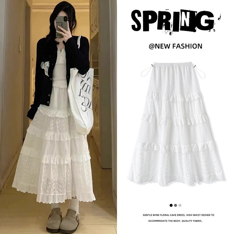 孕妇裙白色半身裙夏季2026新款显瘦a字中长款温柔风蓬蓬蛋糕裙子