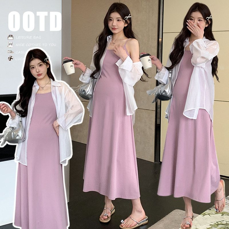 2026春夏韩系吊带连衣裙+防晒宽松慵懒简约时尚衬衣两件套
