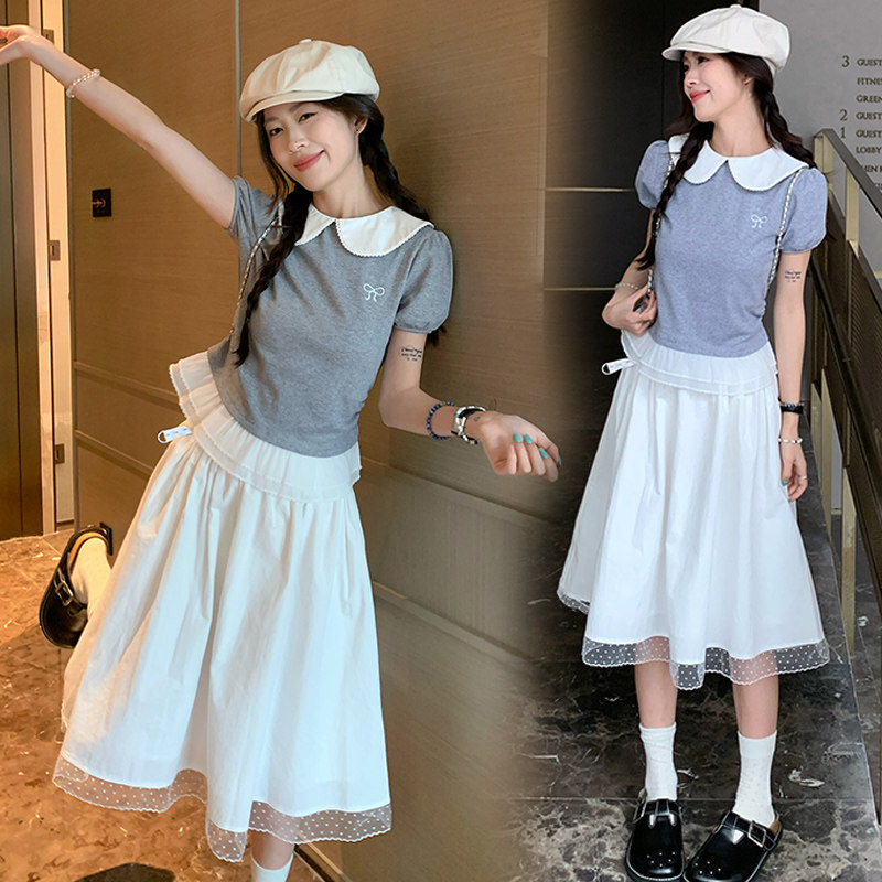 现孕妇半身群裙学院风韩系女夏季2026新款百搭显瘦蕾丝边a字伞裙