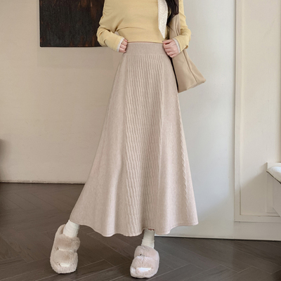 实拍针织百褶裙女高腰显瘦2025新款秋冬季半身裙大摆a字裙长裙子