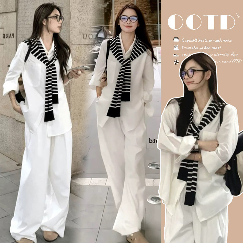 新品 有货 春装新款宽松衬衫披肩阔腿裤子休闲孕妇三件套装春季