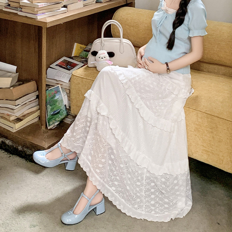 无托腹孕妇半身裙子春夏季韩版时尚中长款白色显瘦a字蛋糕伞裙夏