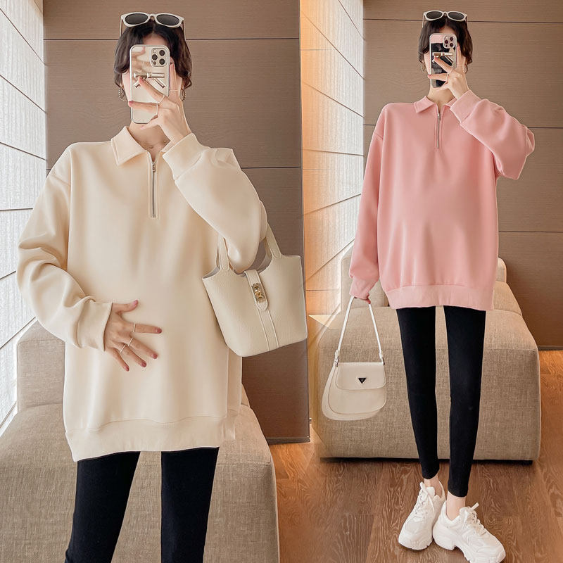 实拍新款韩版孕妇春季宽松显瘦减龄休闲百搭卫衣高级感POIO领上衣