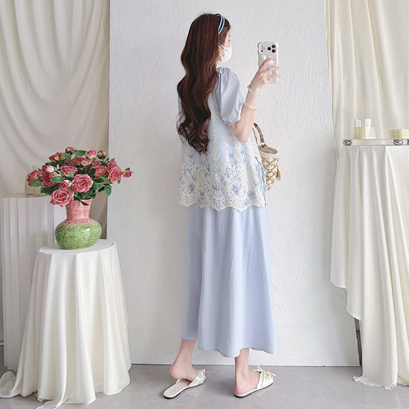 实拍夏季孕妇短袖上衣+裙子两件套装新款宽松大码女装