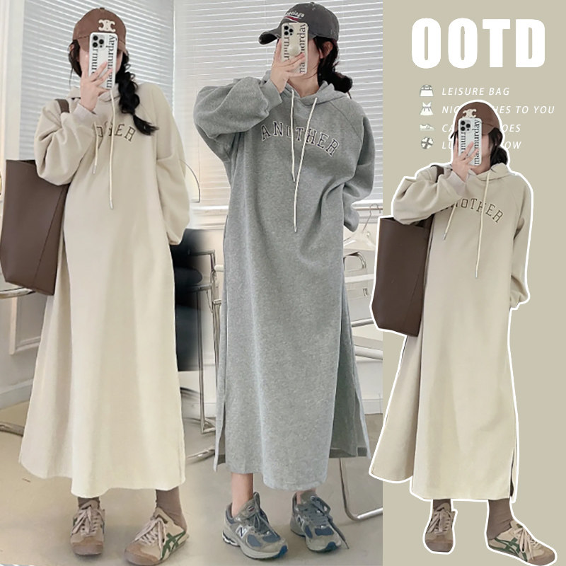 2026孕妇时尚大码宽松型卫衣中长款连衣裙春秋季宽松卫衣裙
