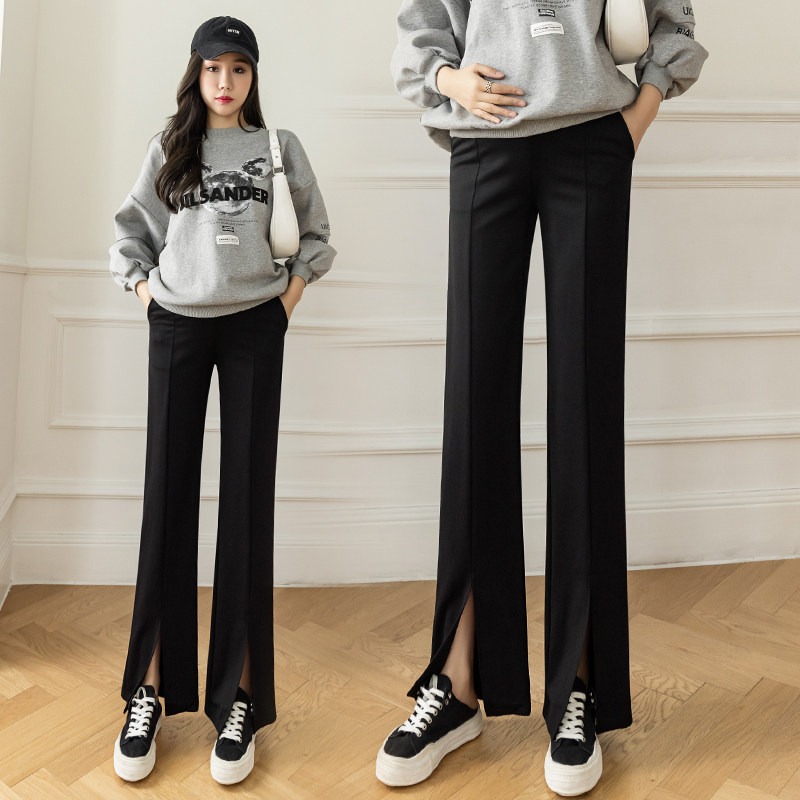 腿精孕妇裤子春季九分打底直筒开叉大码西裤外穿夏装职业装喇叭裤