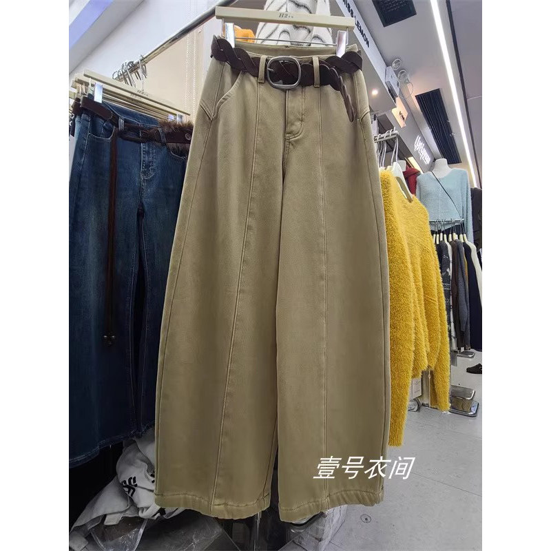 卡其色直筒宽松弯刀牛仔裤女2025秋冬新款加绒高腰美式显瘦阔腿裤,女装/女士精品,牛仔裤,淘宝优惠券,粉丝福利购,淘宝优惠卷
