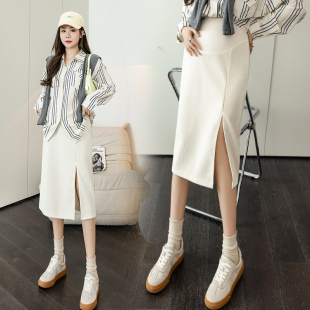 孕妇装春秋新款复古针织宽松半身裙高腰中长款休闲裙子A字裙春季