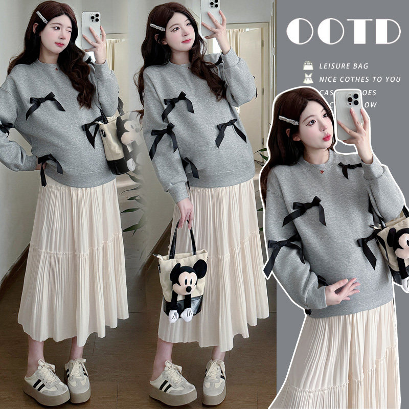 实拍 孕妇装春装宽松感卫衣加半身裙两件套