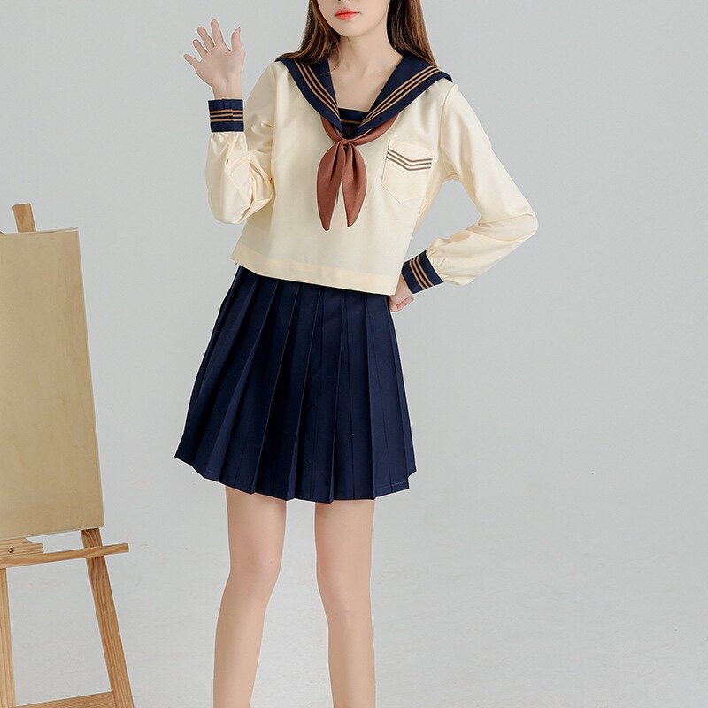 黄三本JK制服水手服日系正统百褶软妹夏季学生班服学院风短裙套装