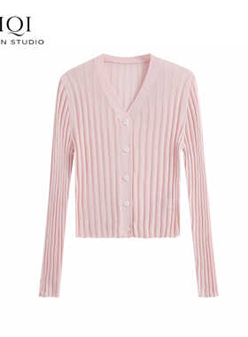 CIQI 短款薄款V领针织开衫防晒衫女装夏季