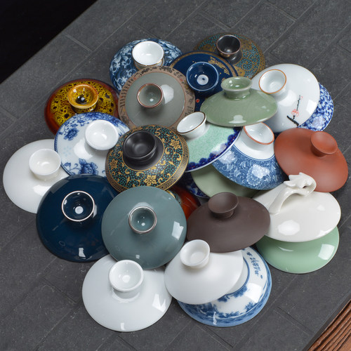 盖碗杯单配件白瓷青花三才