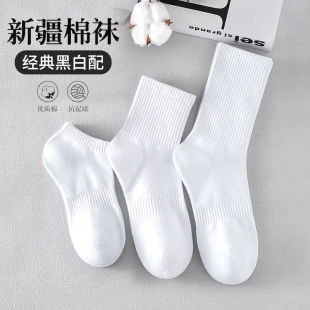 防臭长筒袜黑白纯色短筒女袜潮流运动休闲短袜 新疆棉袜子男款
