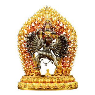 闯隆藏式家居铜摆件鎏金雕花《大威德》白铜像室内桌面装饰摆件