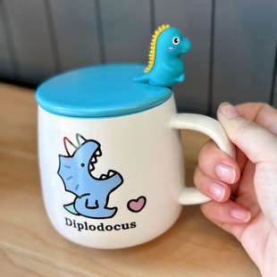 创意马克杯卡通恐龙陶瓷情侣杯子男女水杯咖啡杯带盖勺早餐牛奶杯