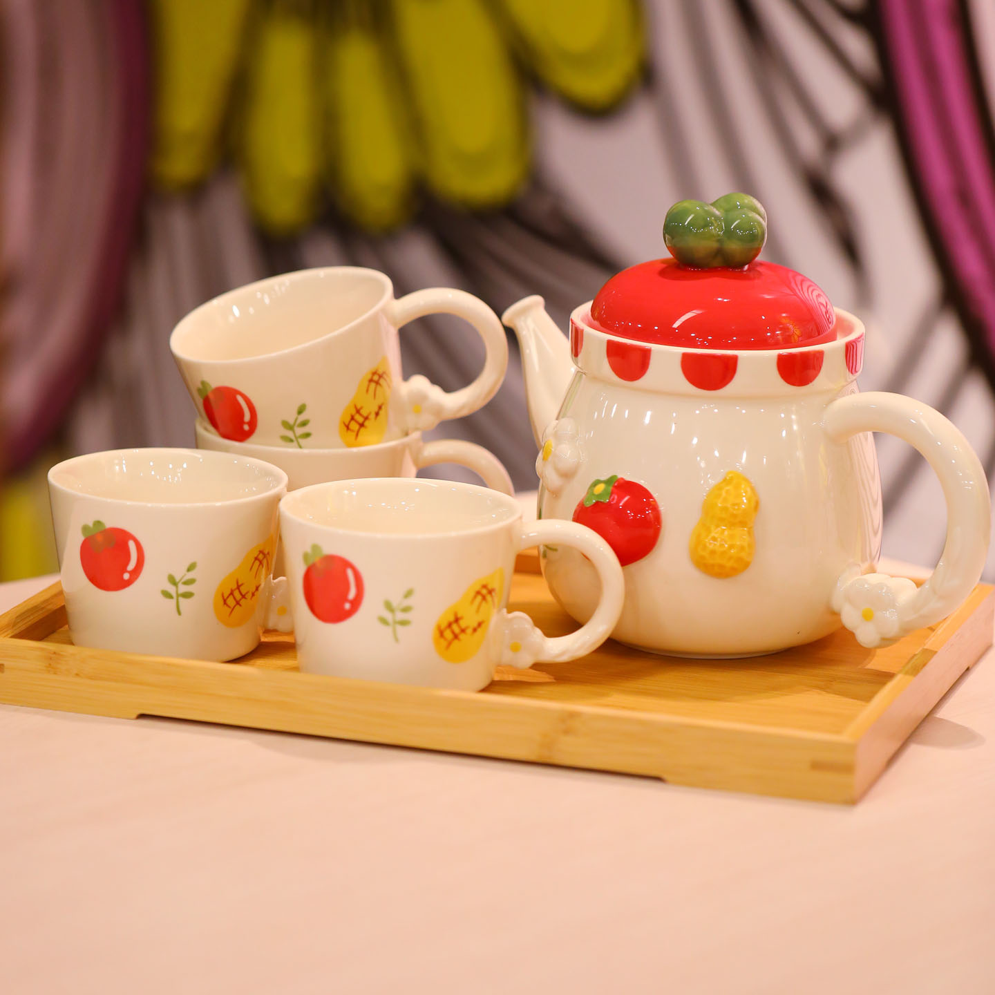 陶瓷茶具水壶杯子五件套装带托盘