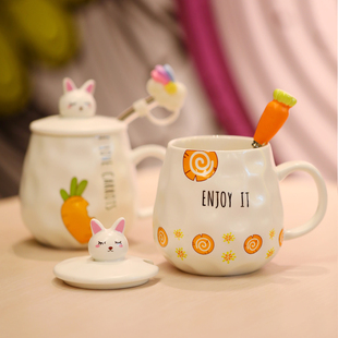 陶瓷带盖勺杯子创意马克杯可爱牛奶水杯创意个性 潮流办公室礼品杯