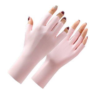 半指手套女薄款美甲防黑采茶防晒冰丝露五指夏季户外骑车防紫外线