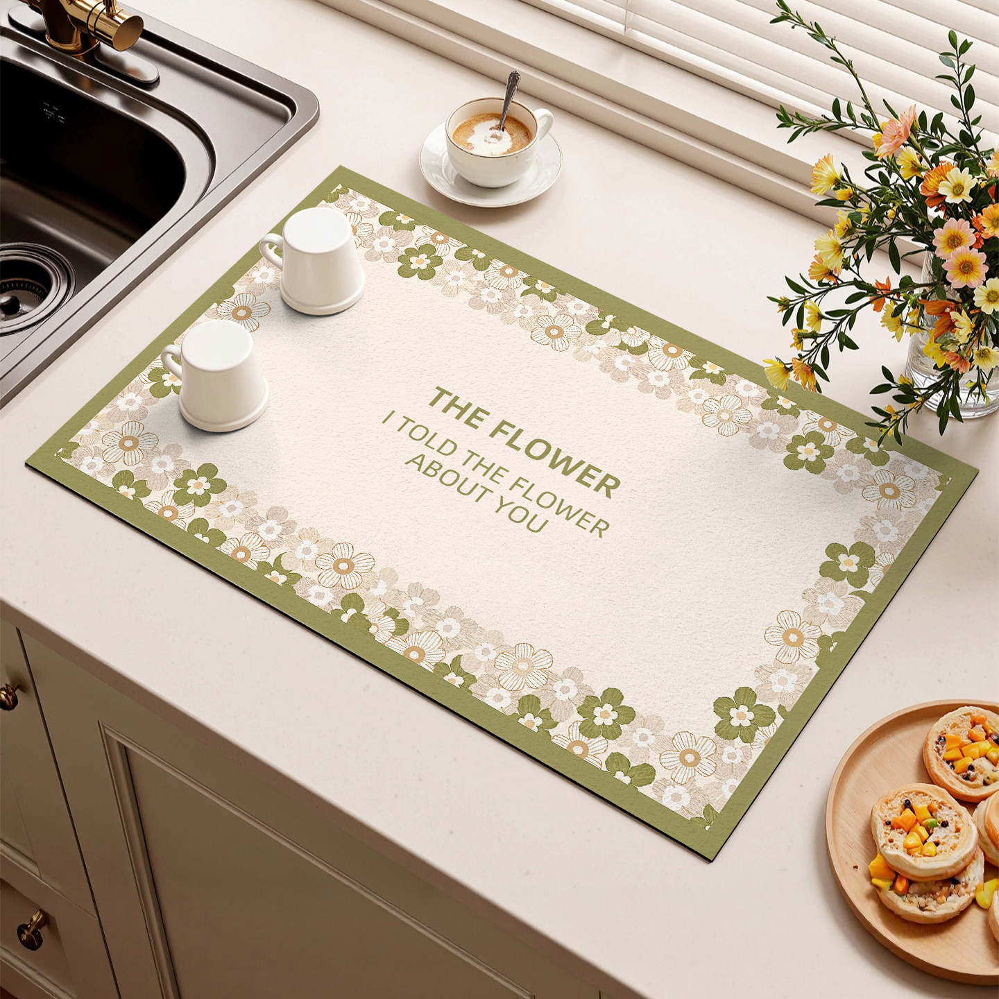 繁花厨房台面洗碗池水槽硅藻泥沥水垫隔热保护垫卫生间吸水防滑垫,居家布艺,厨房地垫,淘宝优惠券,粉丝福利购,淘宝优惠卷