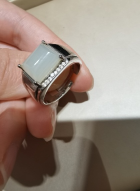 天然和田白玉戒指 国标S925纯银镶嵌