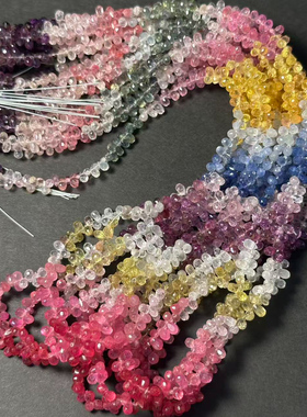 印度进口天然高品质彩色蓝宝石水滴切面珠DIY手链 彩宝 批发