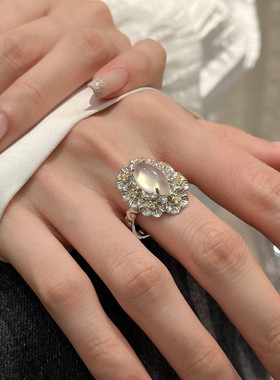 925银玉髓复古国风桃花戒指女小众设计新中式指环食指高级感尾戒