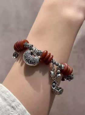 925银琥珀蜜蜡元宝复古风手串国潮气质手链女饰品新中式