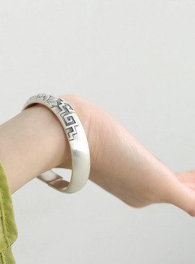 足银花朵国潮风手镯足银手镯女新中式银镯子999实心镯子手环