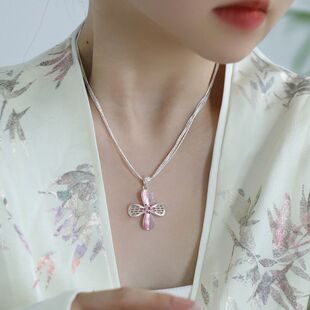 足银999复古珐琅桂花吊坠项链女款国风新中式纯银正品锁骨链饰品