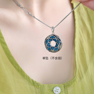 925银莲花民族风吊坠女DIY配件新中式国潮链子珐琅烧蓝配饰